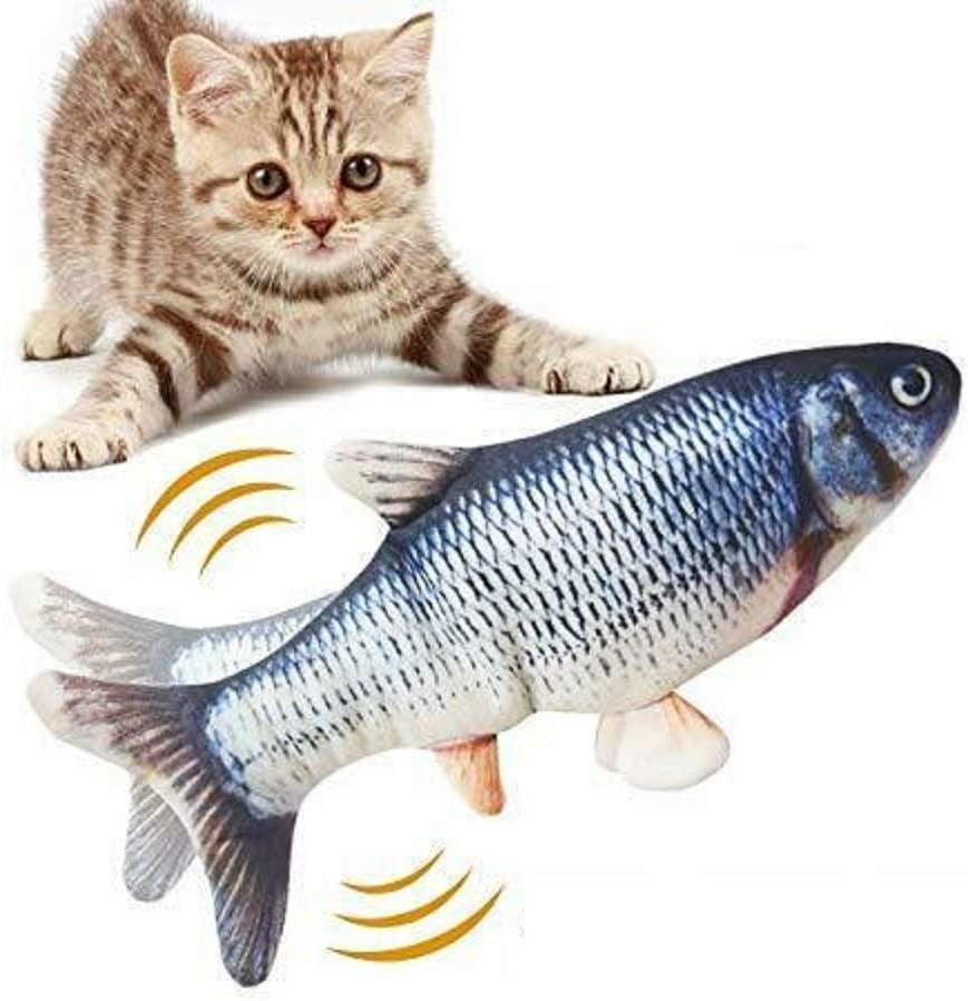 11" Electric Moving Fish Cat Toy Realistic Flopping Catnip Kicker Toy Plush Simulation Wagging Fish Wiggle Interactive Cat Toy