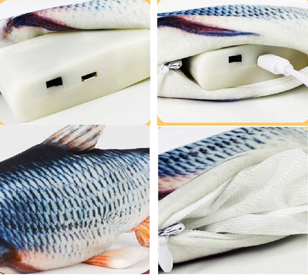 11" Electric Moving Fish Cat Toy Realistic Flopping Catnip Kicker Toy Plush Simulation Wagging Fish Wiggle Interactive Cat Toy