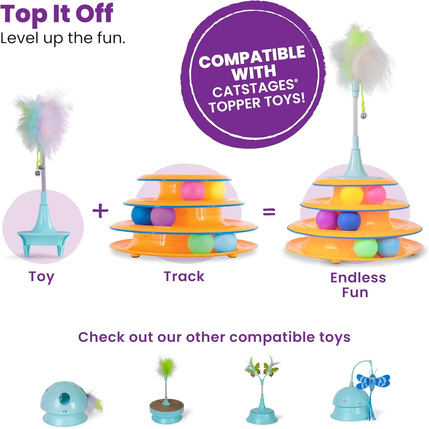 Tower of Tracks 3-Level Cat Track Toy with 6 Balls, Interactive Toy for Indoor Cats, Orange