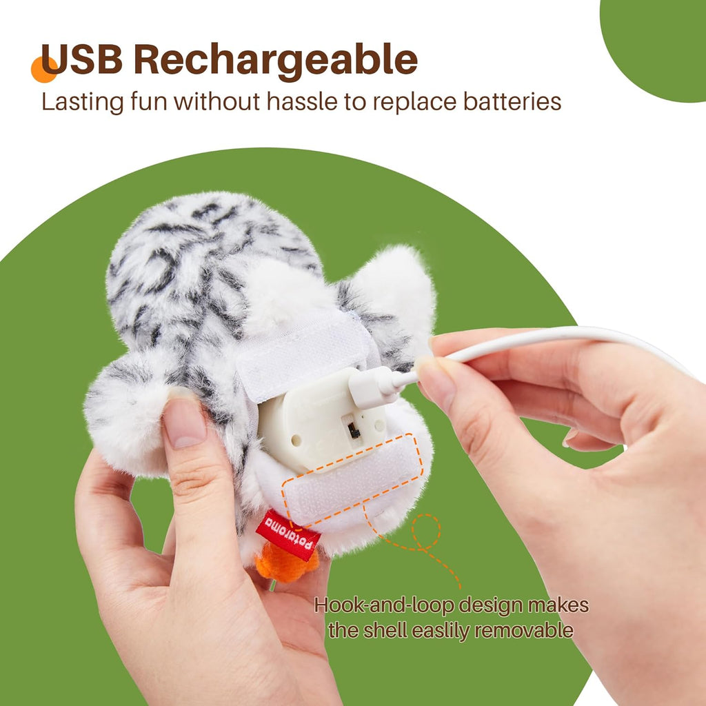 Flapping Owl Cat Toys (No Flying), Lifelike Bird Chirp, Rechargeable Touch Activated Kitten Toy