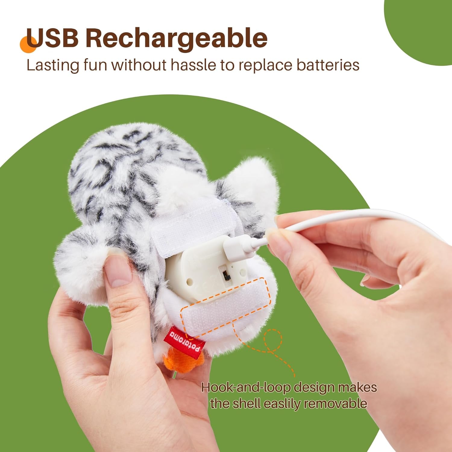 Flapping Owl Cat Toys (No Flying), Lifelike Bird Chirp, Rechargeable Touch Activated Kitten Toy