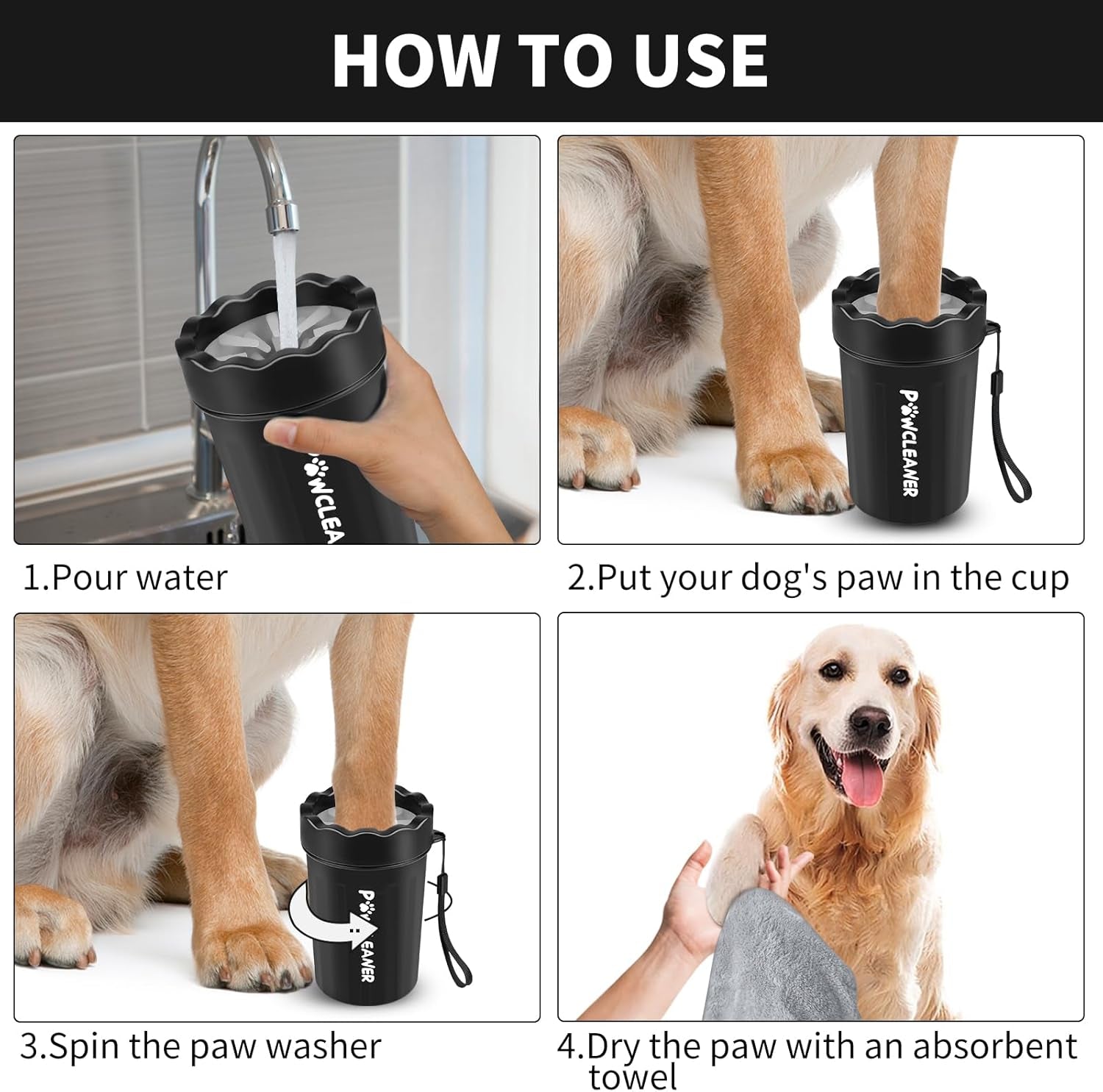 Dog Paw Cleaner, Washer, Muddy Pet Foot Cleaner for Small Medium Breed Dogs/Cats (With 3 Absorbent Towel) (Black, Medium)
