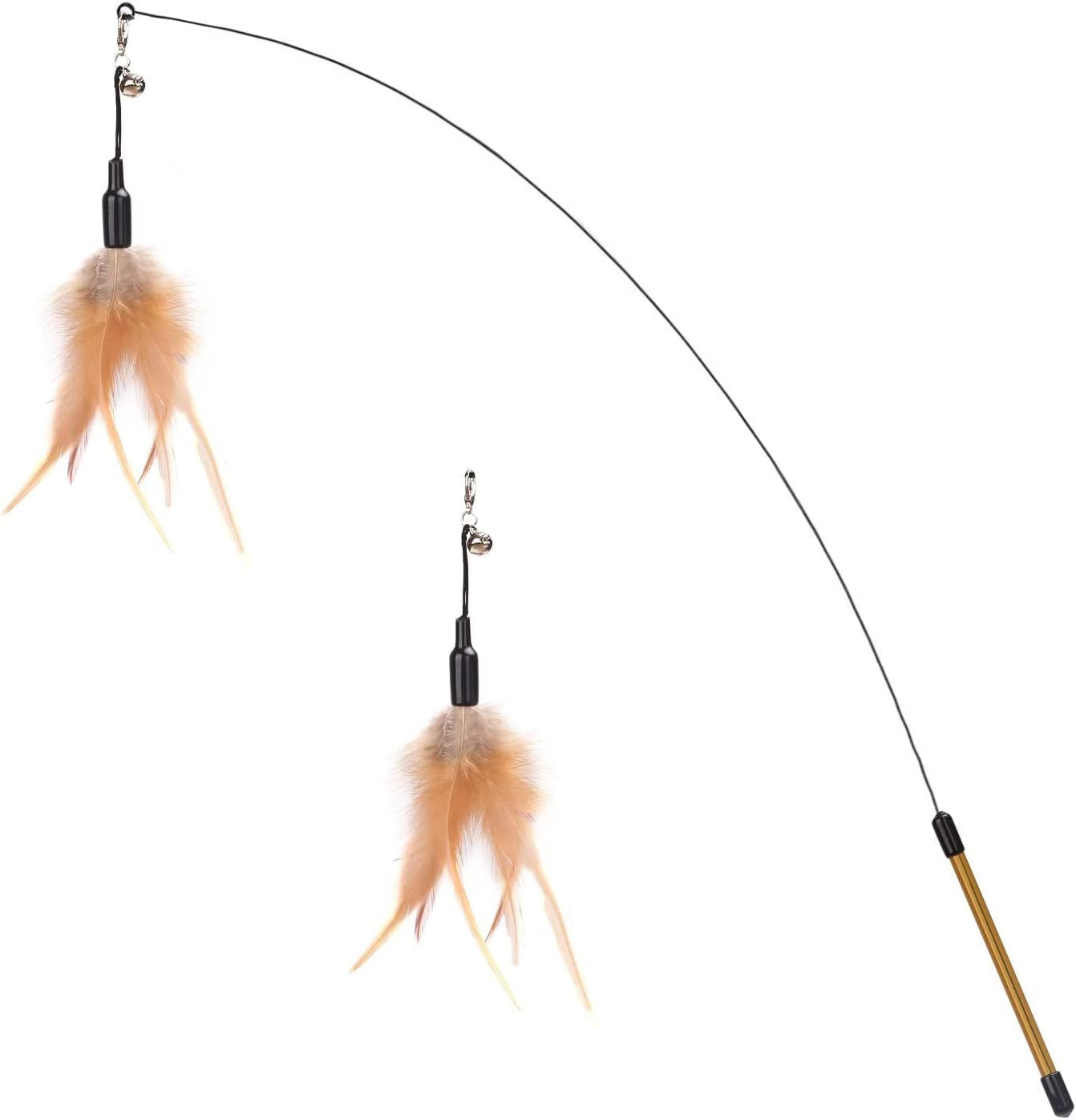 Feather Teaser Cat Toy - Interactive Wand with Extra Long 34.5" Wand and Small Bell